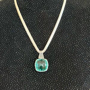 Sterling 925 Silver 22” Snake Chain w/ 2” Aquamarine Gemstone Charm NWOT